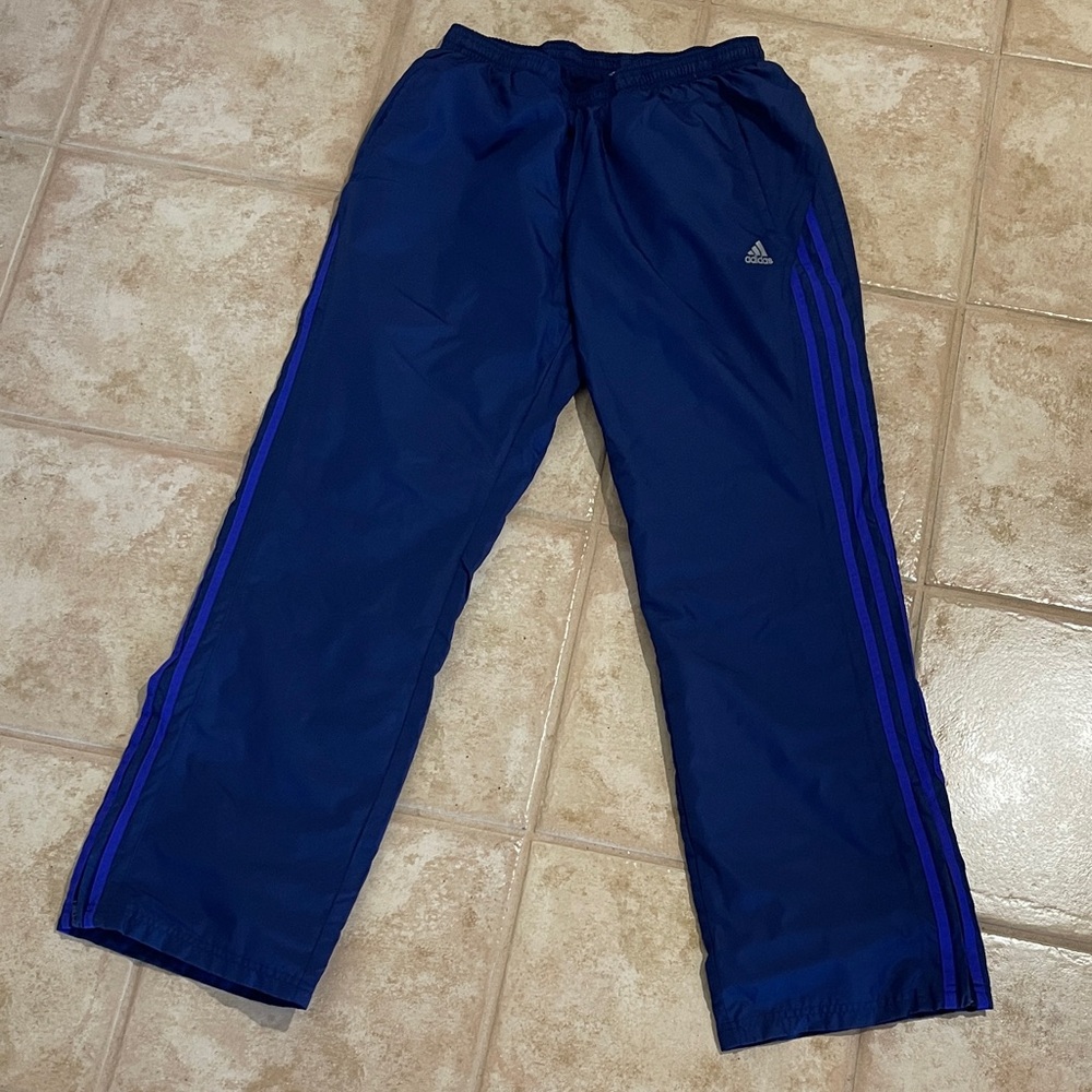 Adidas Navy Joggers with Purple Stripes